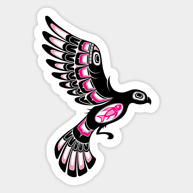 Pink and Black Haida Spirit Flying Bird Sticker by jeffbartels